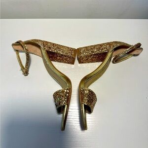 Belle Sequin Glitter Block Heel by Badgley Mischka Gold Sparkle Formal 6.5